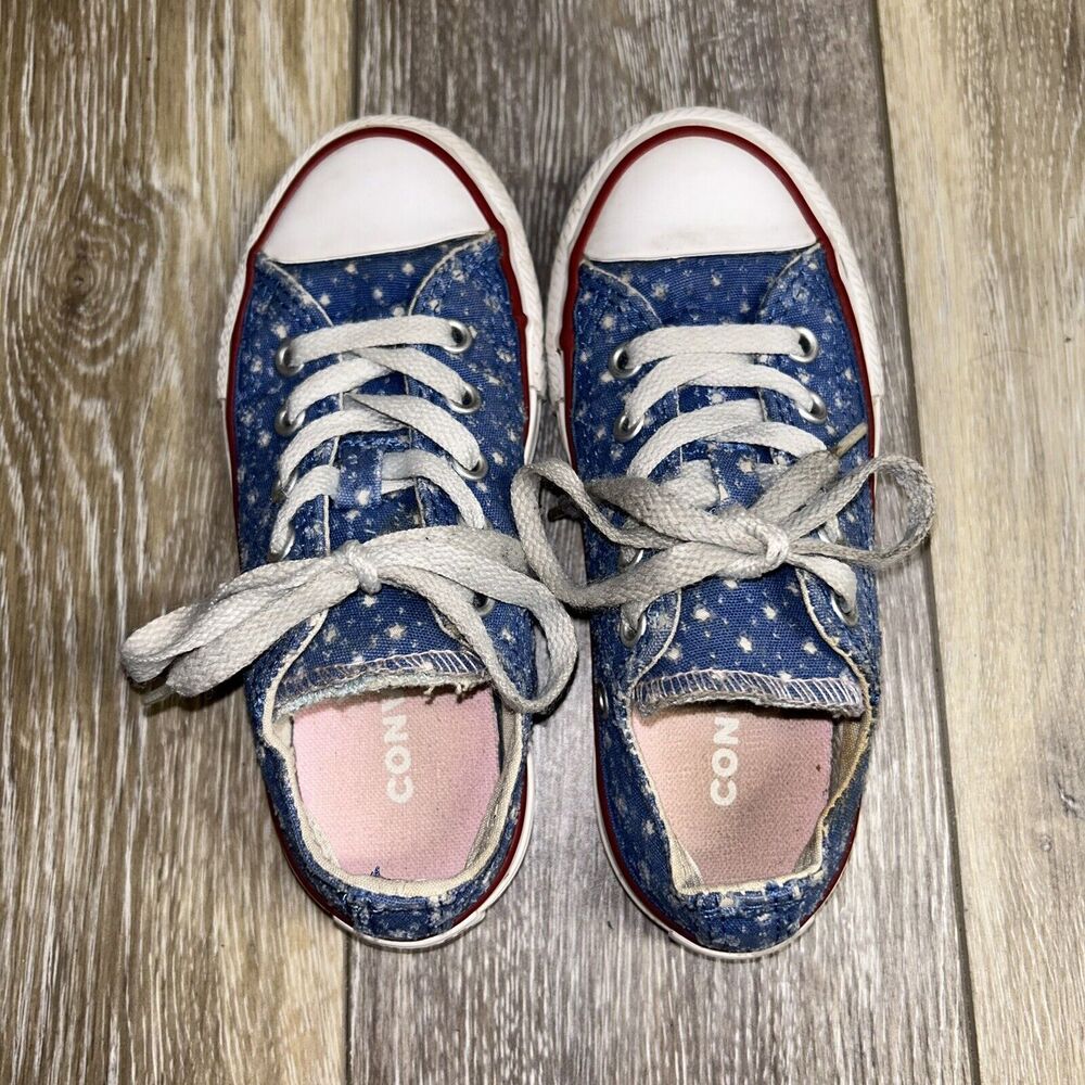 Converse Chuck Taylor Shoes 660714F Double Tongue Blue Polka Dot Youth Size 11 - Picture 9 of 13